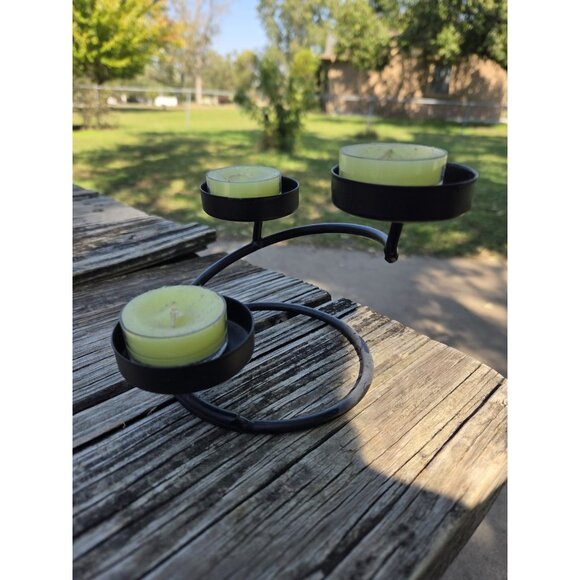 Wrought Iron Spiral Trio‎ Three Candle Holder Stand Black Metal Decor - Picture 2 of 8